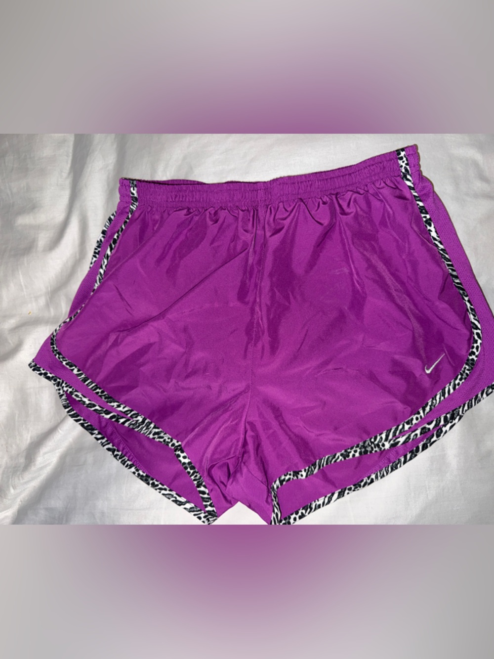 Nike Purple Running Shorts with Black-and-White Zebra Trim